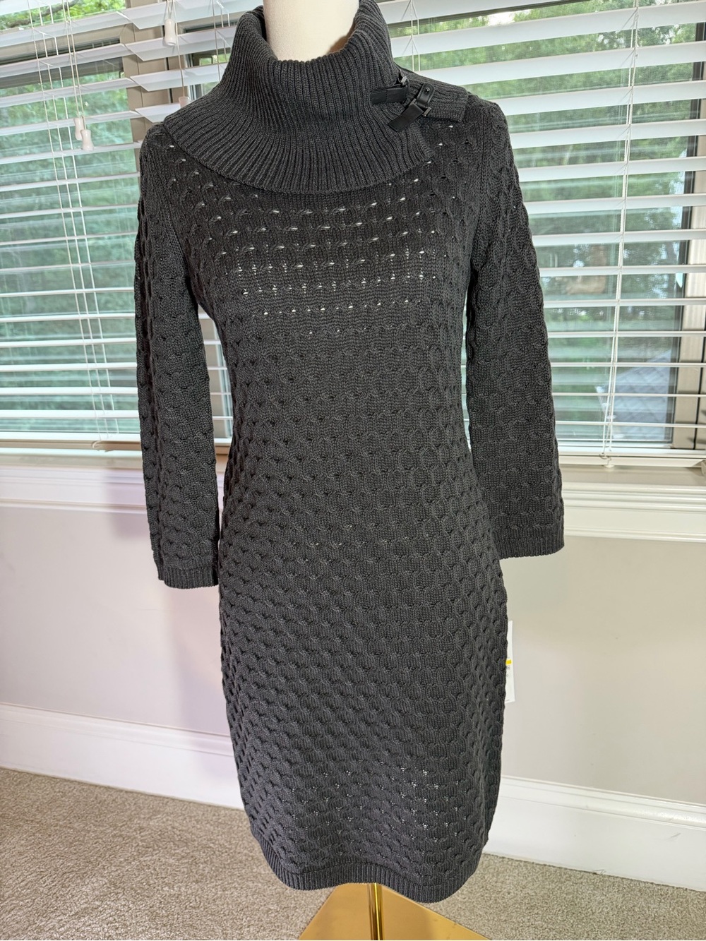 Calvin Klein Charcoal Knit Turtleneck Midi Dress